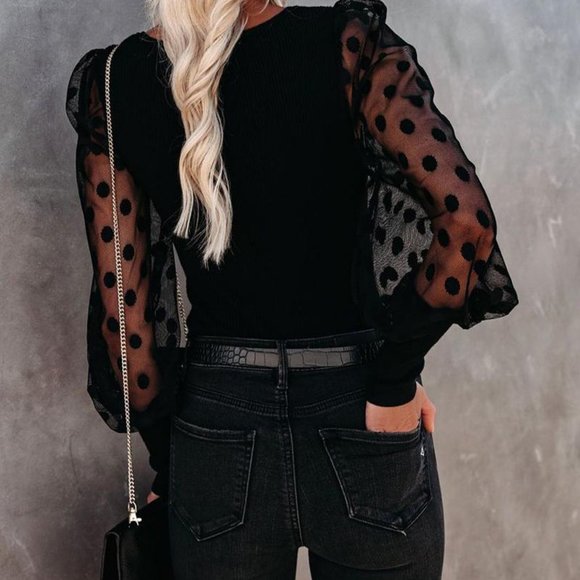 Black Long Sleeve Dot Blouse - Picture 3 of 3